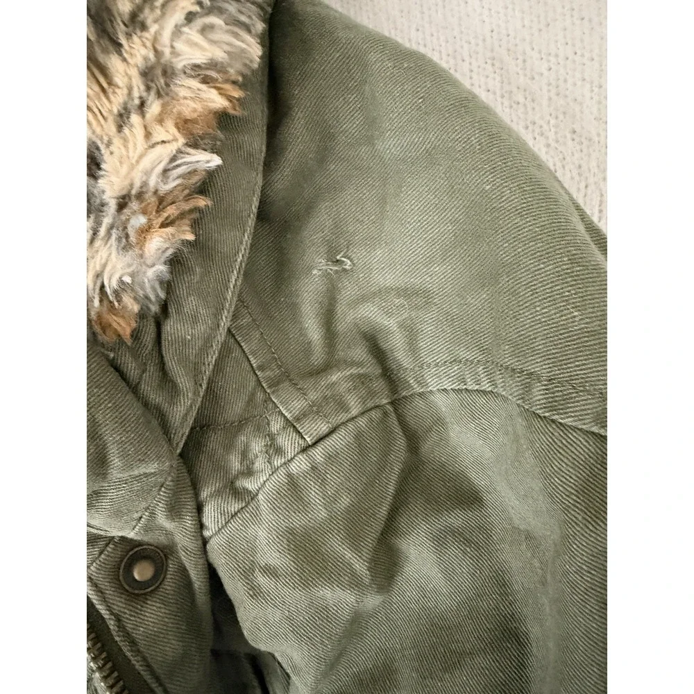 Urban Republic Jacket Girls L 14 Olive Green Anorak Parka Leopard Faux Fur Liner